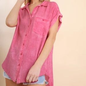 Umgee Washed Button Up Short sleeve top
